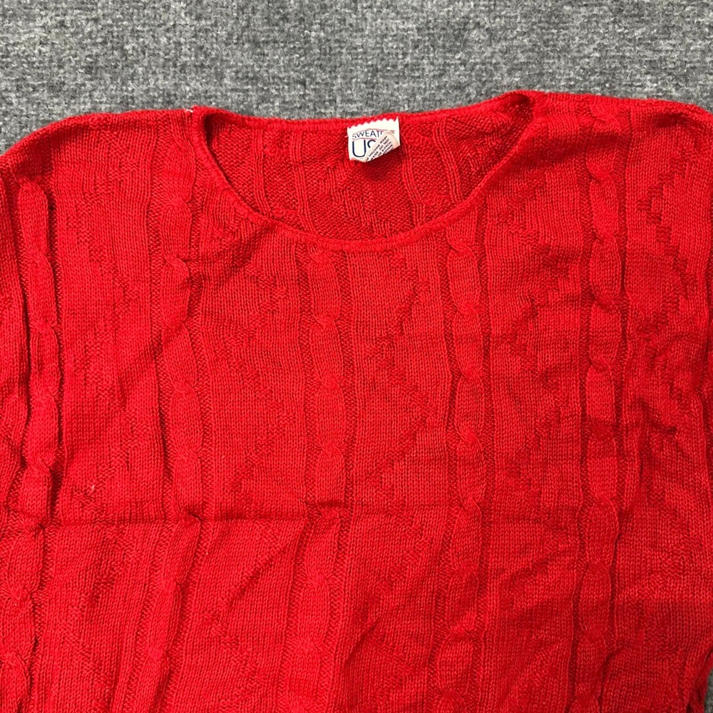 Sweaters USA Sweater Vest Womens Size M Red Cable Knit Sleeveless Made in USA